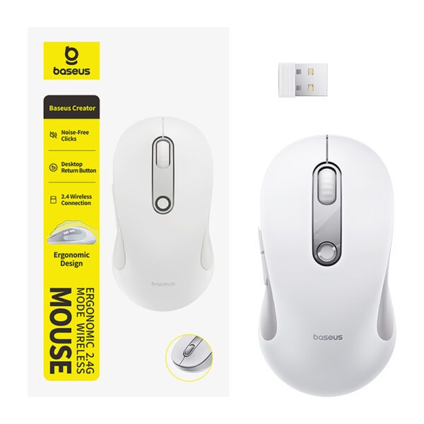 Baseus F02 Ergonomic Wireless Mouse USB 2.4GHz - Whiteeng