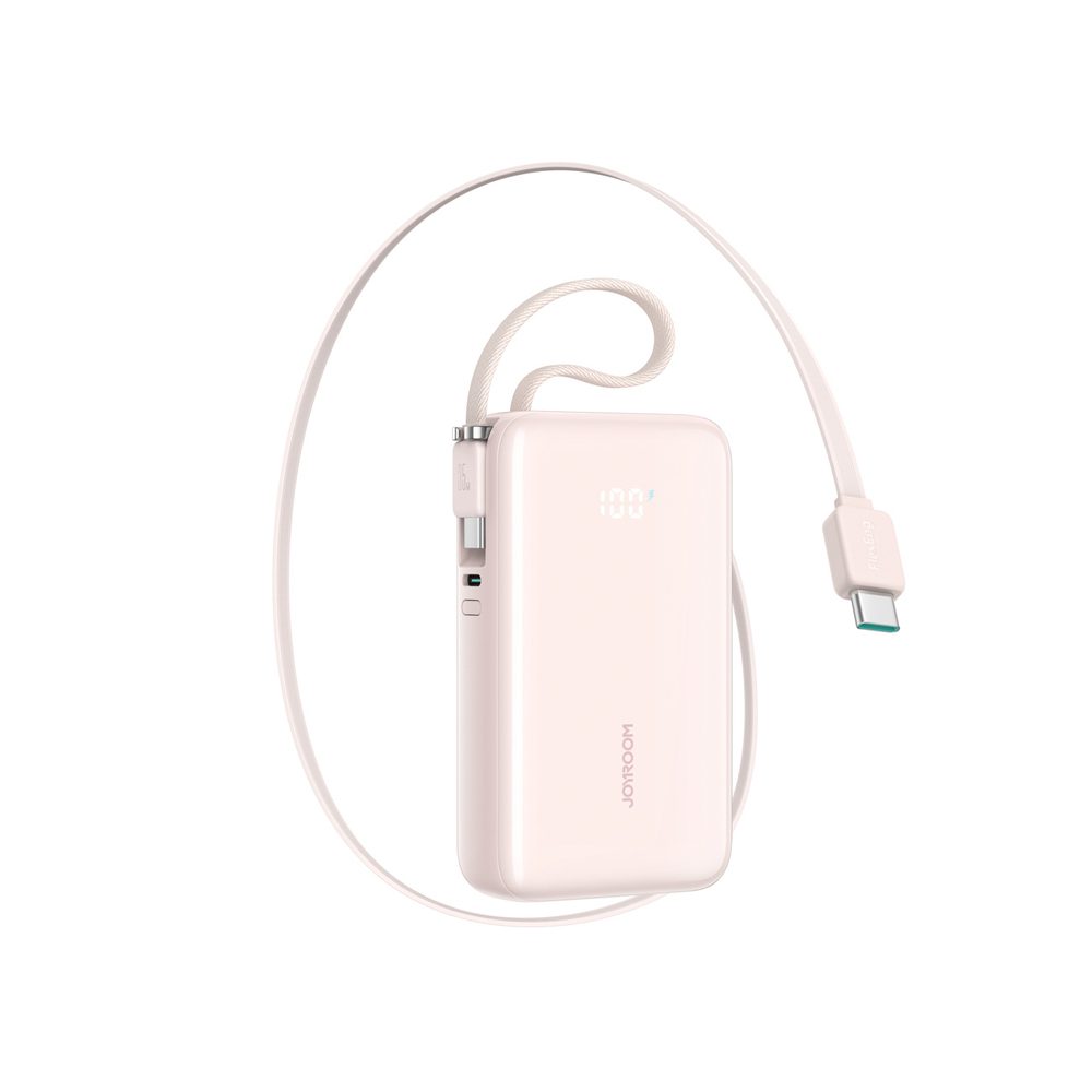Joyroom JR-PR2L 10000mAh 35W Power Bank with Built-in Retractable USB-C Cable and USB-C Lanyard Cable - Pinkeng