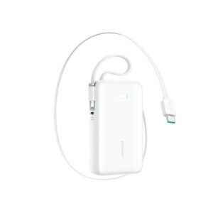 Joyroom JR-PR2L 10000mAh 35W Power Bank with Built-in Retractable USB-C Cable and Lightning Lanyard Cable - Whiteeng