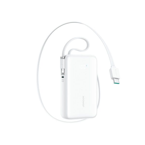 Joyroom JR-PR2L 10000mAh 35W Power Bank with Built-in Retractable USB-C Cable and Lightning Lanyard Cable - Whiteeng