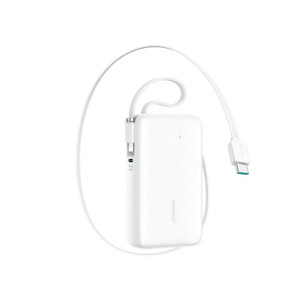 Joyroom JR-PR2L 10000mAh 35W Power Bank with Built-in Retractable USB-C Cable and Lightning Lanyard Cable - Whiteeng
