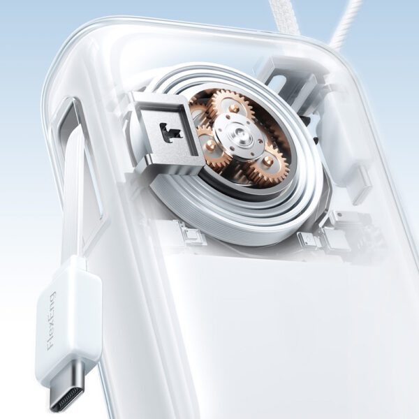 Joyroom JR-PR2L 10000mAh 35W Power Bank with Built-in Retractable USB-C Cable and Lightning Lanyard Cable - Whiteeng