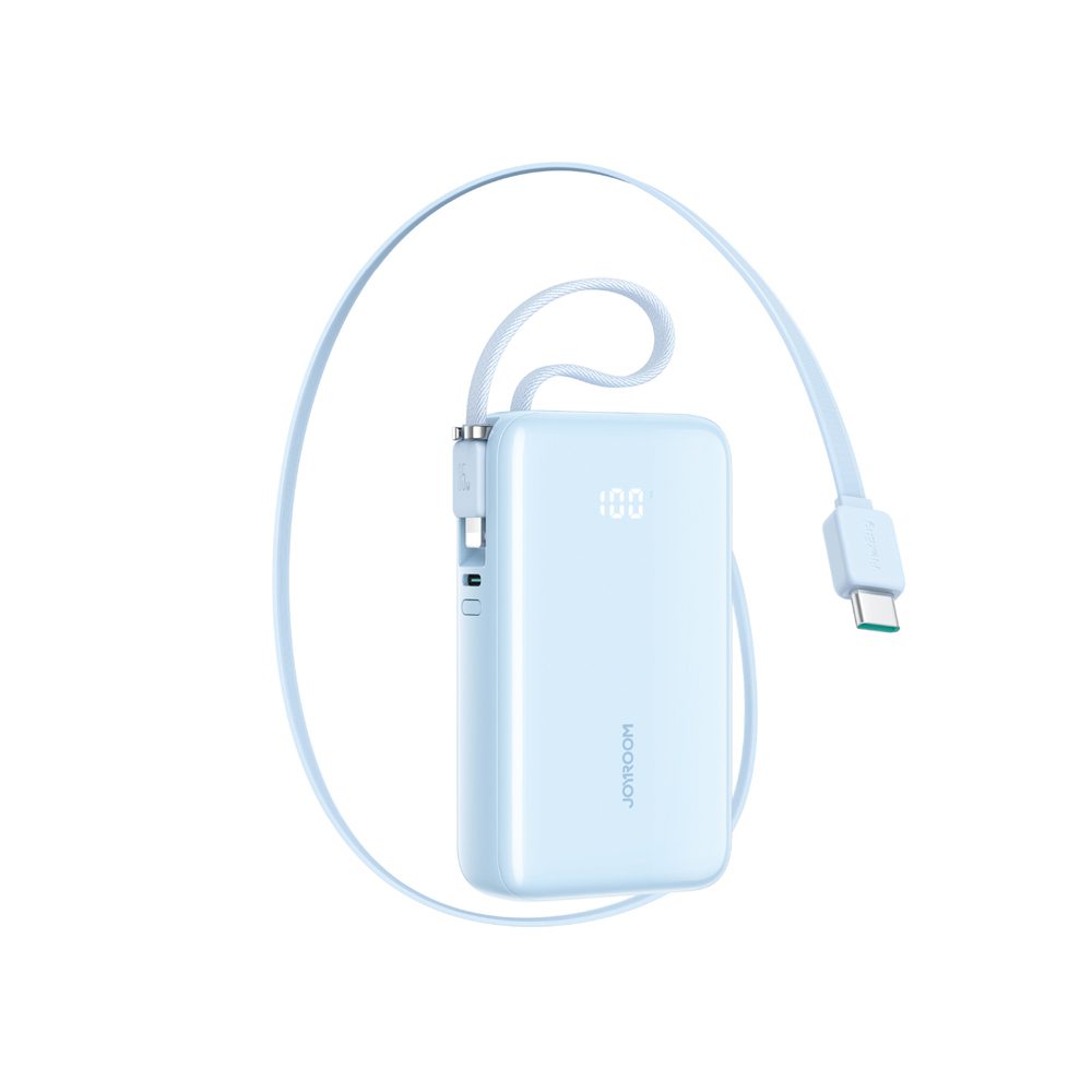Joyroom JR-PR2L 10000mAh 35W Power Bank with Built-in Retractable USB-C Cable and Lightning Lanyard Cable - Blueeng