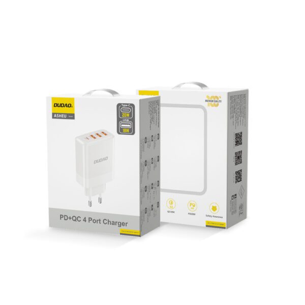 Dudao A5HEU 3xUSB-A 1xUSB-C PD 20W QC3.0 18W+ 2x12W wall charger - whiteeng