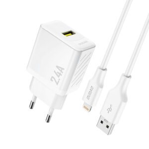 Dudao A23LEU 2.4A GaN EU USB-A Wall Charger with USB-A to Lightning Cable - Whiteeng