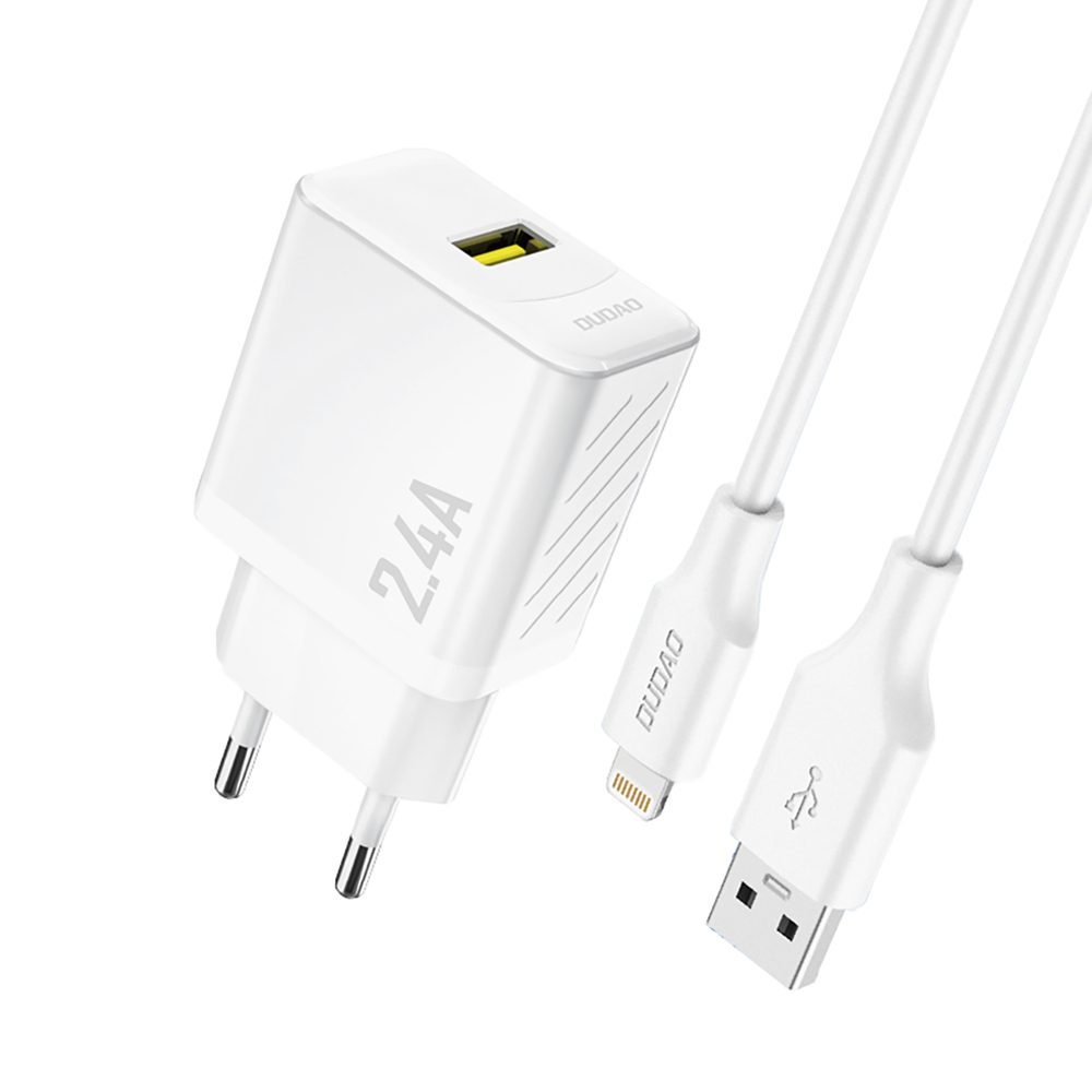 204496_1 Dudao A23LEU 2.4A GaN EU USB-A Wall Charger with USB-A to Lightning Cable - Whiteeng