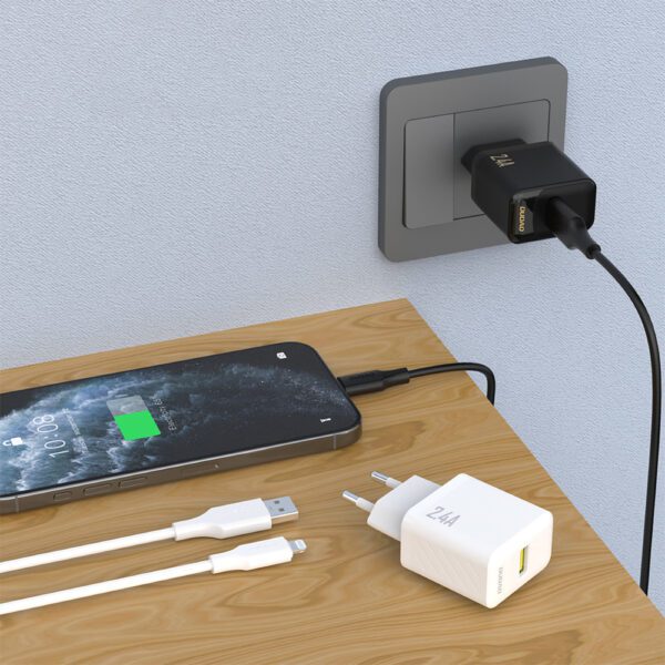 204496_2 Dudao A23LEU 2.4A GaN EU USB-A Wall Charger with USB-A to Lightning Cable - Whiteeng