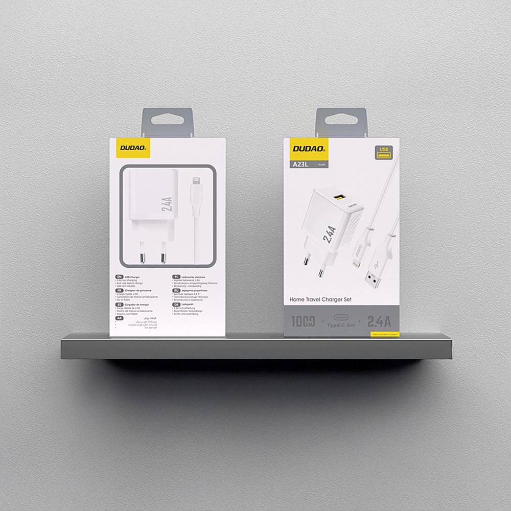 204496_3 Dudao A23LEU 2.4A GaN EU USB-A Wall Charger with USB-A to Lightning Cable - Whiteeng