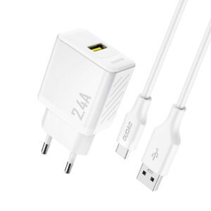 Dudao A23TEU 2.4A GaN USB-A Wall Charger with USB-A - USB-C Cable - Whiteeng