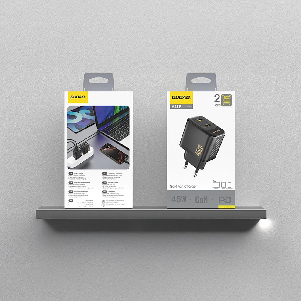 204499_4 Dudao A28PEU PD 45W GaN 2xUSB Wall Charger - Blackeng