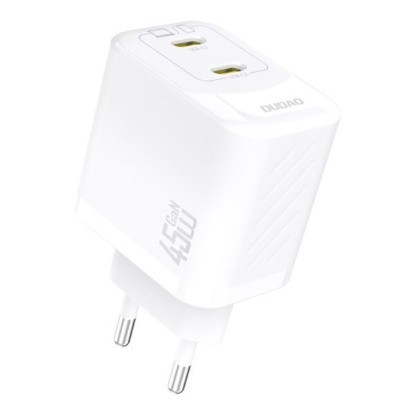204500_1 Dudao A28PEU PD 45W GaN 2xUSB Wall Charger - Whiteeng