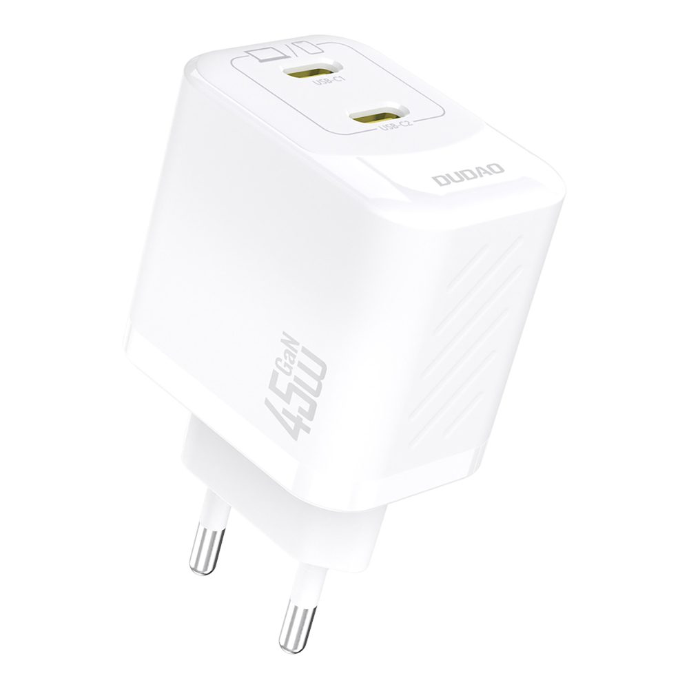 204500_1 Dudao A28PEU PD 45W GaN 2xUSB Wall Charger - Whiteeng