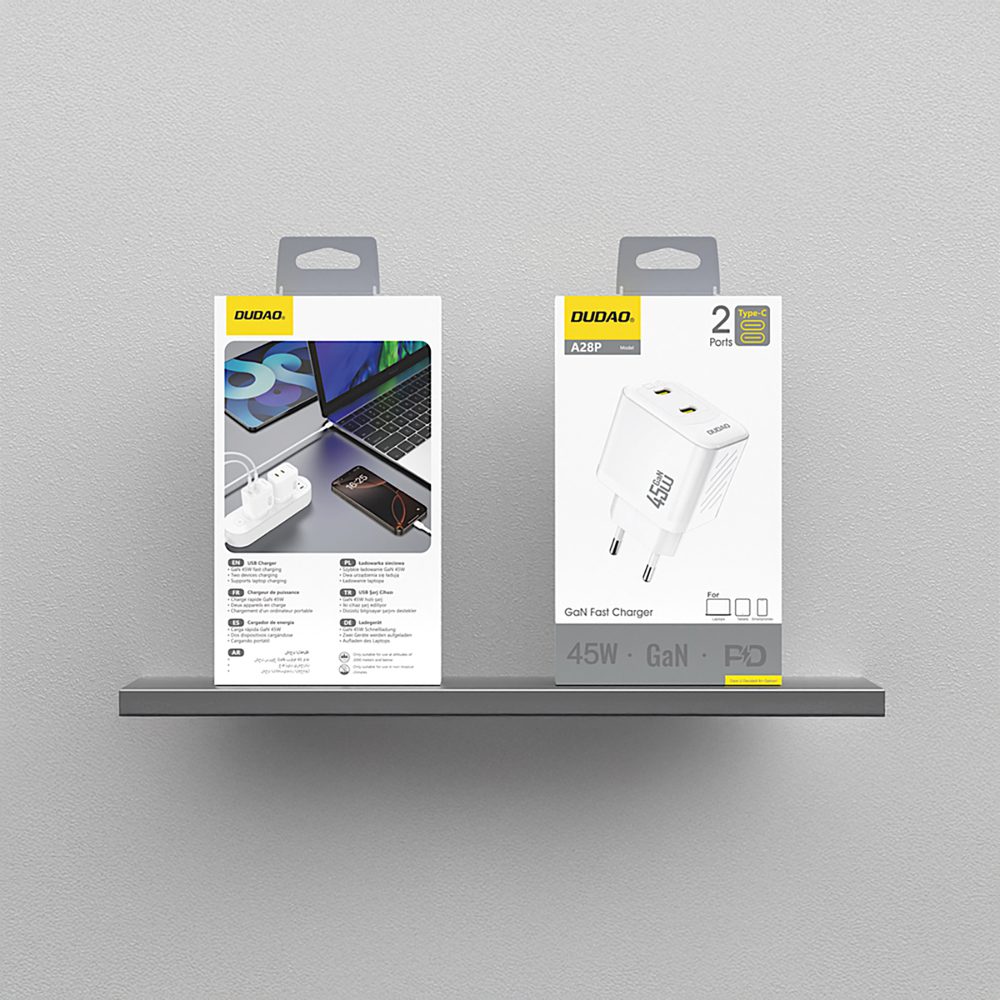 204500_3 Dudao A28PEU PD 45W GaN 2xUSB Wall Charger - Whiteeng