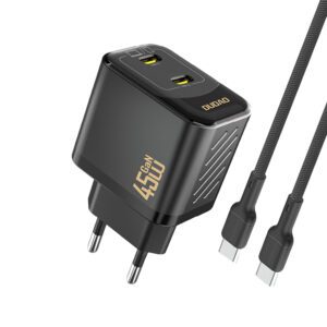 Dudao A28PCEU PD 45W GaN 2xUSB-C Wall Charger with USB-C Cable - Blackeng
