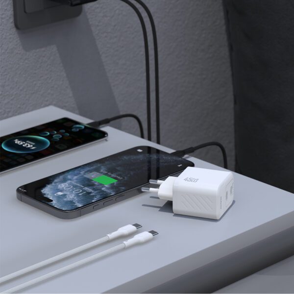 Dudao A28PCEU PD 45W GaN 2xUSB-C Wall Charger with USB-C Cable - Whiteeng
