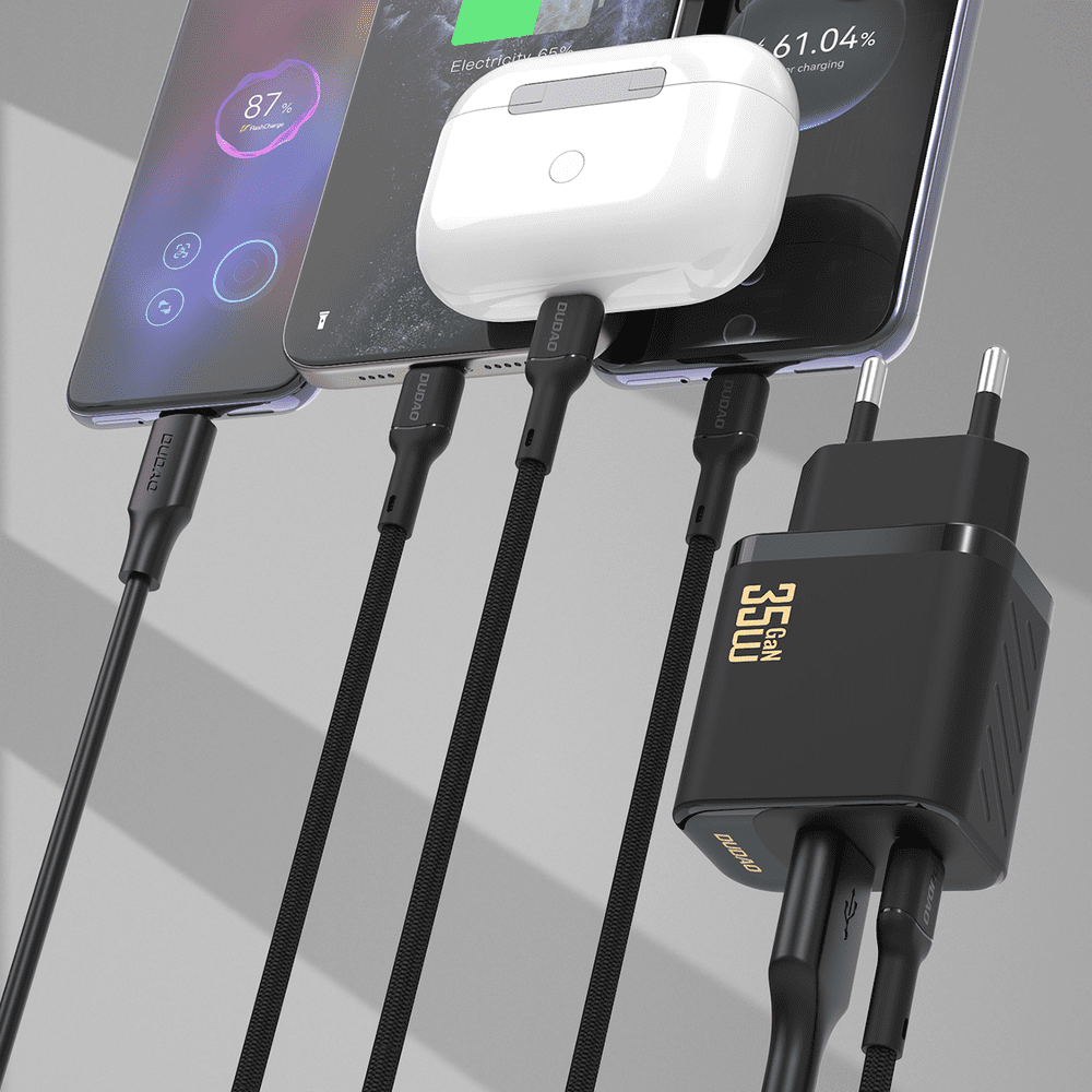 Dudao A27MaxCEU PD QC 35W USB-A USB-C Wall Charger with USB-C Cable - Blackeng