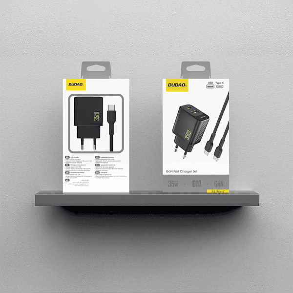 Dudao A27MaxCEU PD QC 35W USB-A USB-C Wall Charger with USB-C Cable - Blackeng