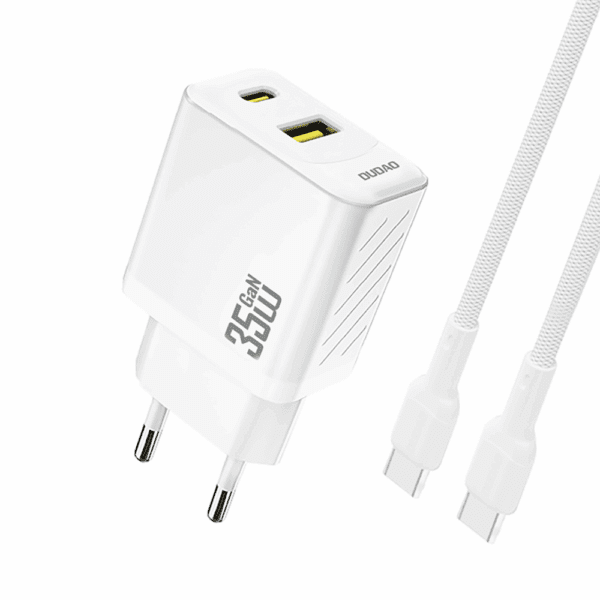 Dudao A27MaxCEU PD QC 35W USB-A USB-C Wall Charger with USB-C Cable - Whiteeng