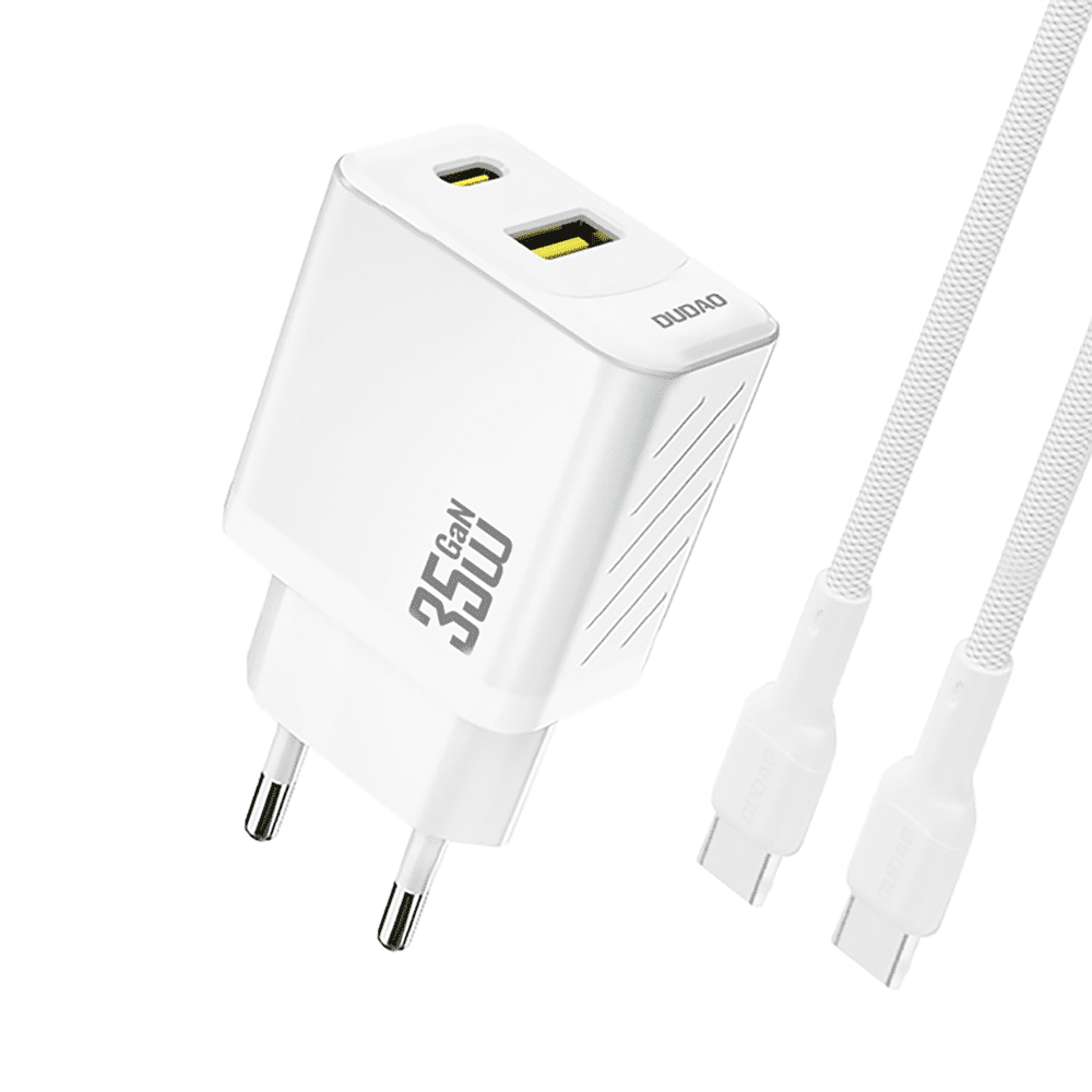 Dudao A27MaxCEU PD QC 35W USB-A USB-C Wall Charger with USB-C Cable - Whiteeng