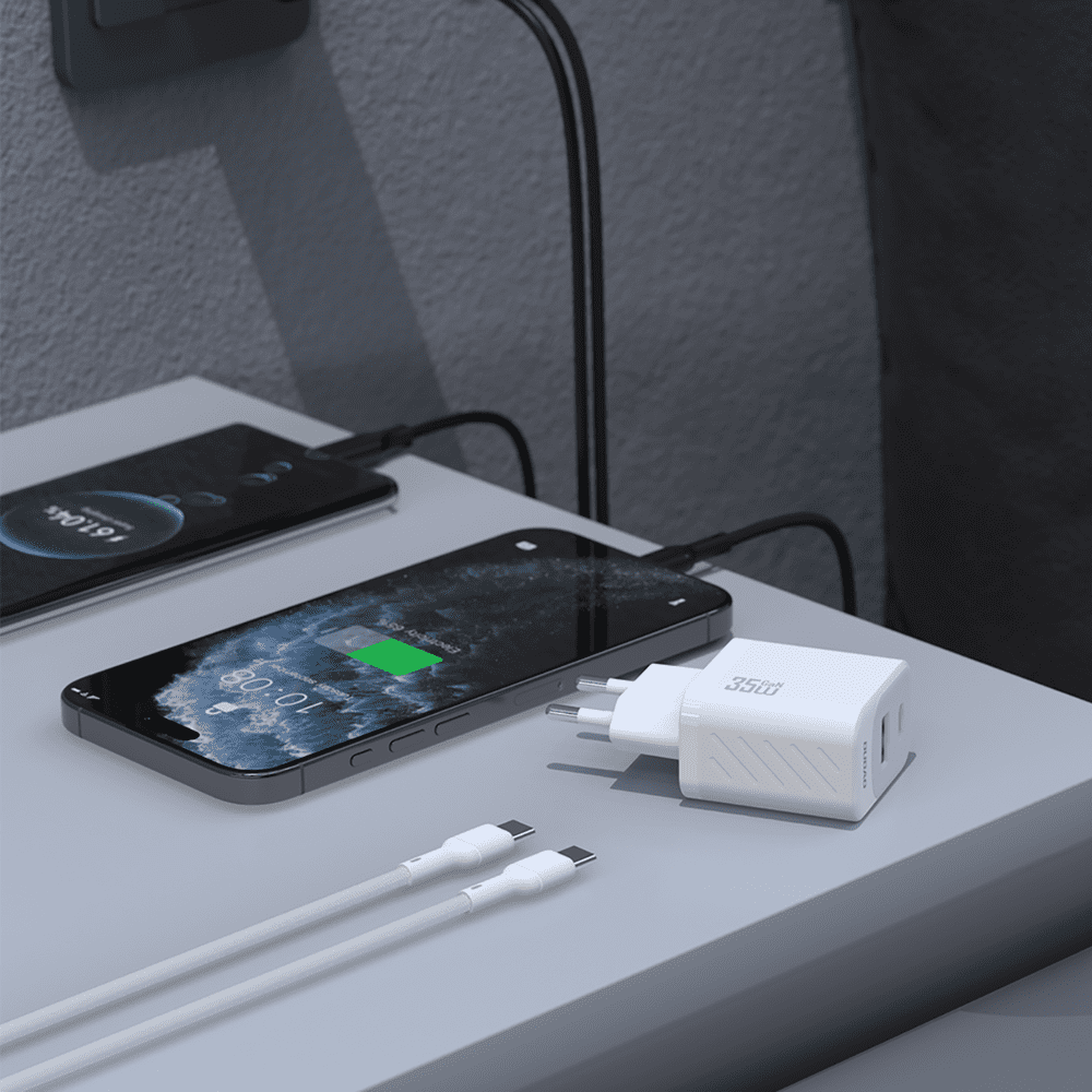 Dudao A27MaxCEU PD QC 35W USB-A USB-C Wall Charger with USB-C Cable - Whiteeng