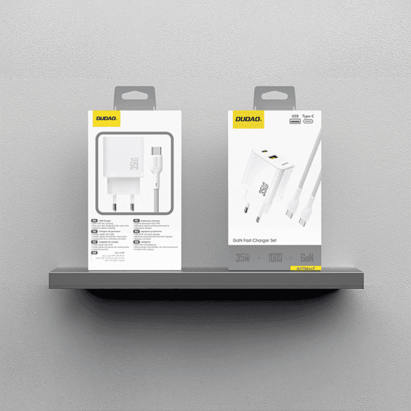 Dudao A27MaxCEU PD QC 35W USB-A USB-C Wall Charger with USB-C Cable - Whiteeng
