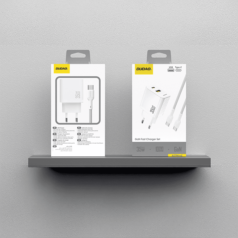 Dudao A27MaxCEU PD QC 35W USB-A USB-C Wall Charger with USB-C Cable - Whiteeng