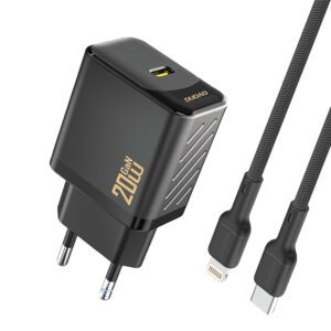 Dudao A26LEU PD 20W GaN USB-C Wall Charger with USB-C to Lightning Cable - Blackeng
