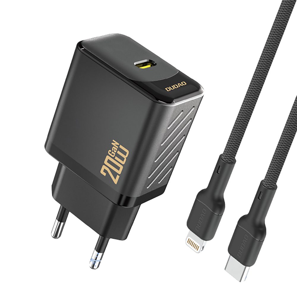 204505_1 Dudao A26LEU PD 20W GaN USB-C Wall Charger with USB-C to Lightning Cable - Blackeng