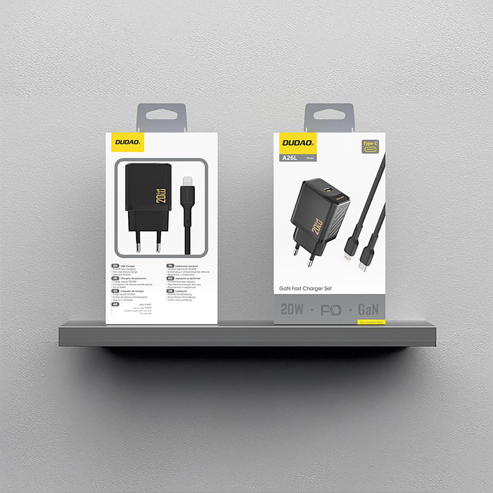 204505_2 Dudao A26LEU PD 20W GaN USB-C Wall Charger with USB-C to Lightning Cable - Blackeng