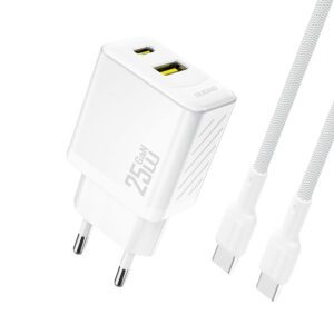 Dudao A26TCEU PD QC 25W GaN USB-A USB-C Wall Charger with USB-C Cable - Whiteeng