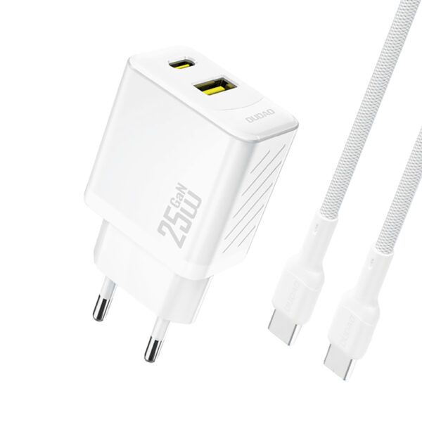 Dudao A26TCEU PD QC 25W GaN USB-A USB-C Wall Charger with USB-C Cable - Whiteeng