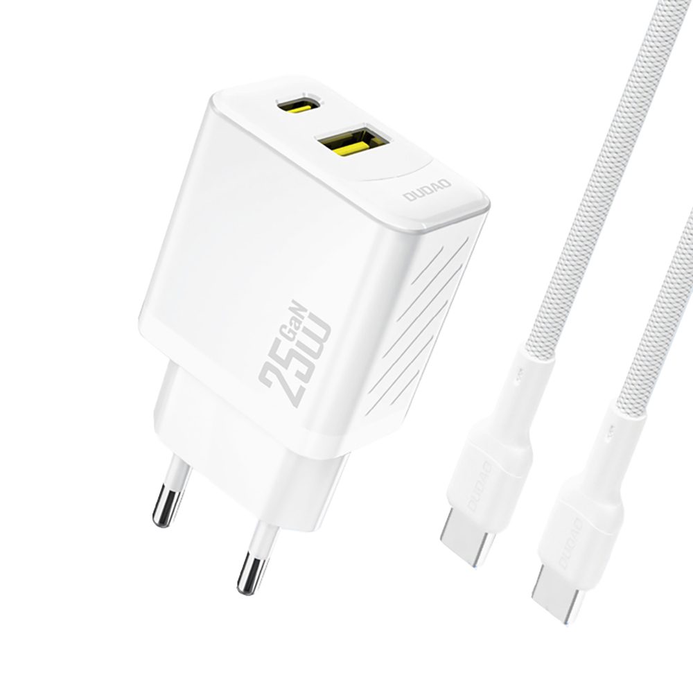 Dudao A26TCEU PD QC 25W GaN USB-A USB-C Wall Charger with USB-C Cable - Whiteeng