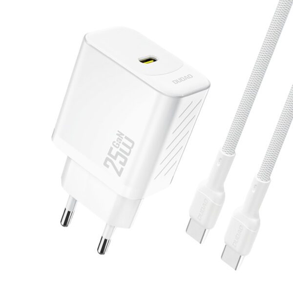 204509_1 Dudao A27CEU PD 25W GaN SB-C Wall Charger with USB-C Cable - Whiteeng