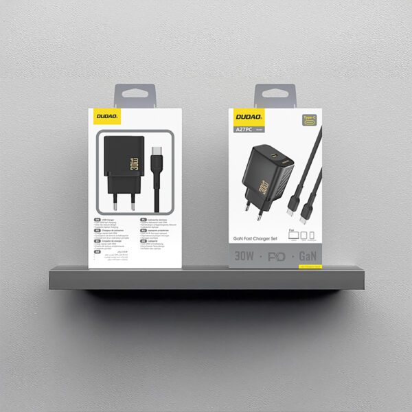 204510_1 Dudao A27PCEU PD 30W GaN USB-C Wall Charger with USB-C Cable - Blackeng