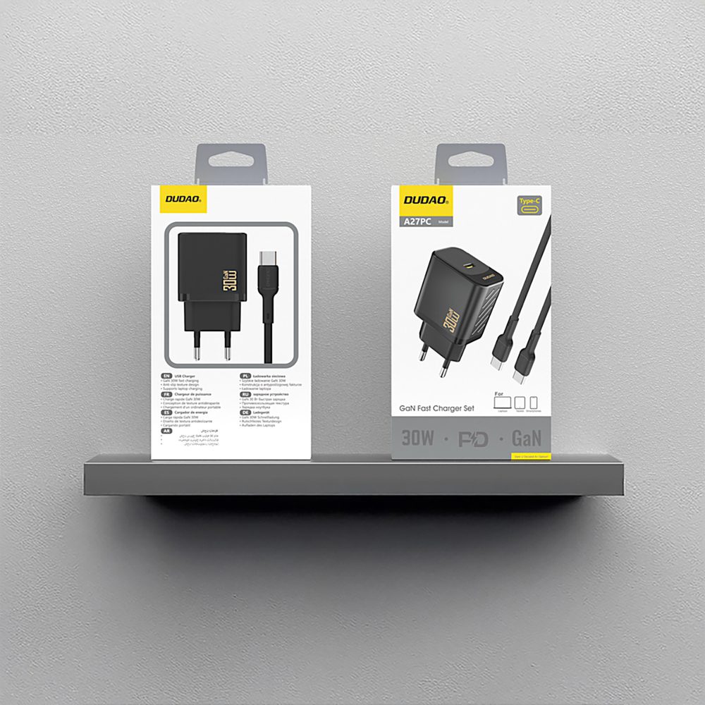 204510_1 Dudao A27PCEU PD 30W GaN USB-C Wall Charger with USB-C Cable - Blackeng