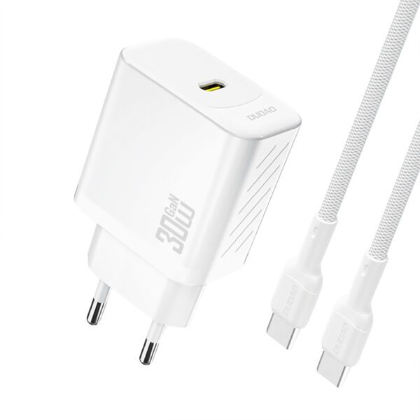 Dudao A27PCEU PD 30W GaN USB-C Wall Charger with USB-C Cable - Whiteeng