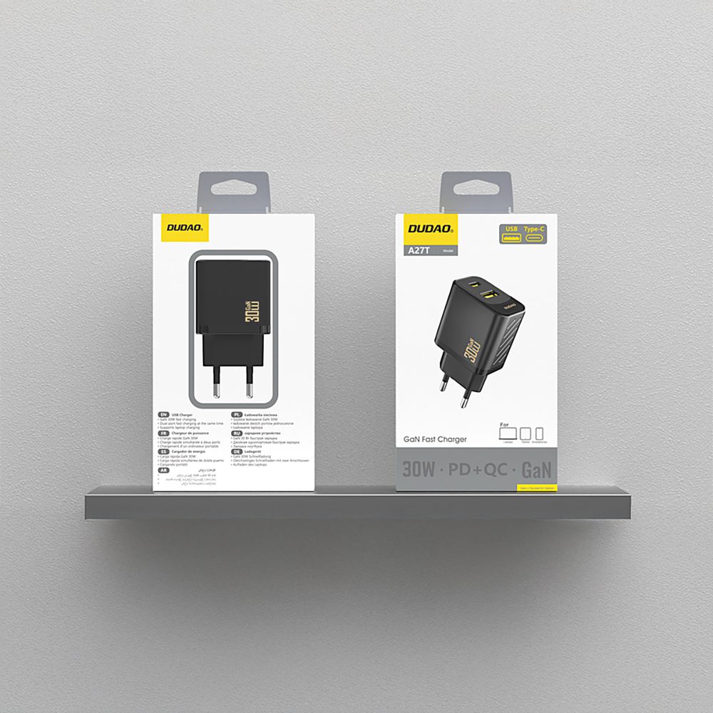 Dudao A27TEU PD 30W GaN USB-A USB-C Wall Charger - Blackeng