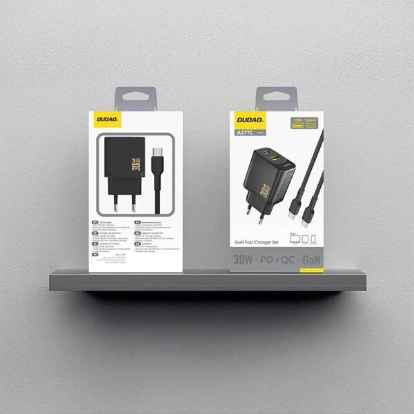 204514_3 Dudao A27TCEU PD 30W GaN USB-A USB-C Wall Charger with USB-C Cable - Blackeng