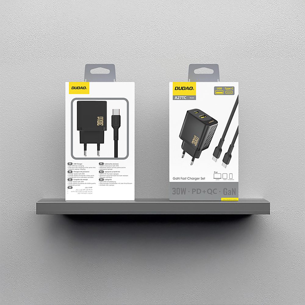 204514_3 Dudao A27TCEU PD 30W GaN USB-A USB-C Wall Charger with USB-C Cable - Blackeng
