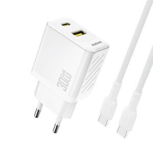 Dudao A27TCEU PD 30W GaN USB-A USB-C Wall Charger with USB-C Cable - Whiteeng