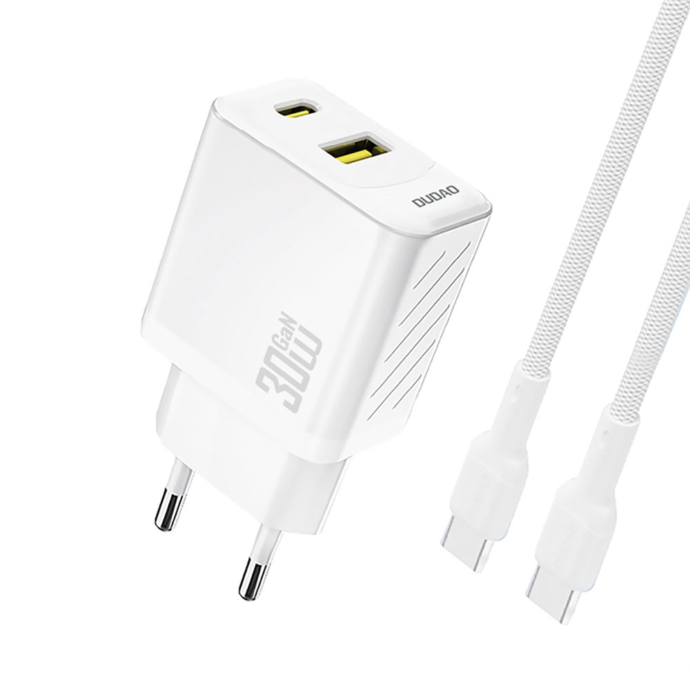 Dudao A27TCEU PD 30W GaN USB-A USB-C Wall Charger with USB-C Cable - Whiteeng