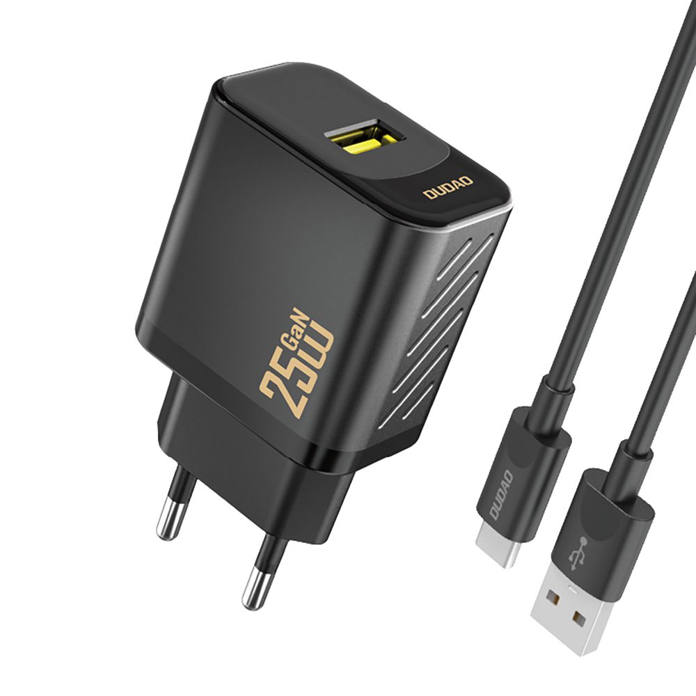 Dudao A27STEU 25W GaN USB-A Wall Charger with USB-A - USB-C Cable - Blackeng