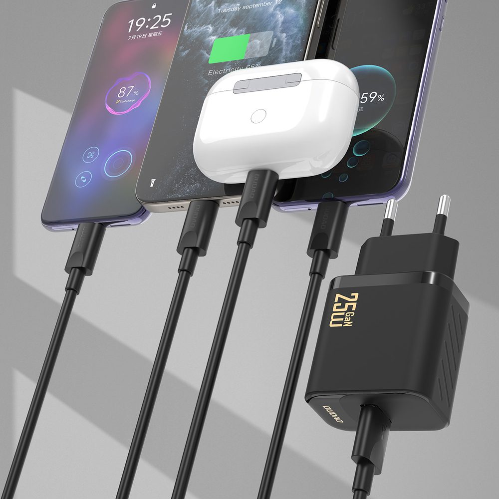 Dudao A27STEU 25W GaN USB-A Wall Charger with USB-A - USB-C Cable - Blackeng