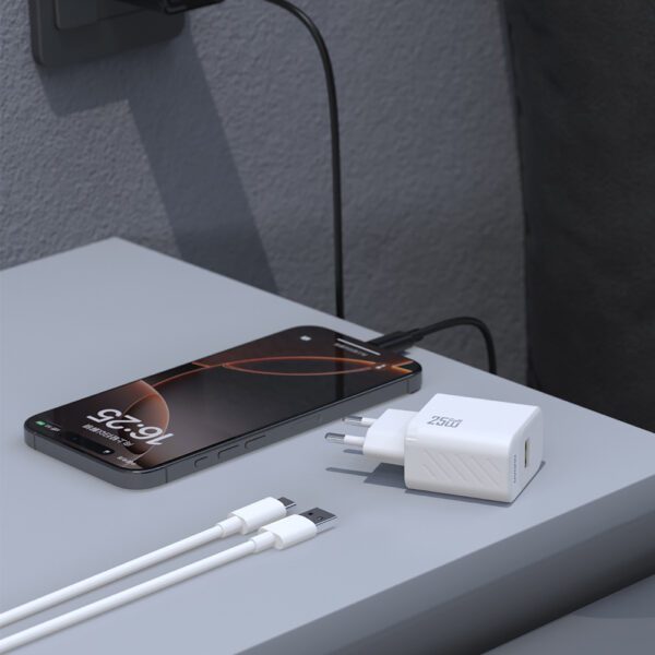 Dudao A27STEU 25W GaN USB-A Wall Charger with USB-A - USB-C Cable - Blackeng