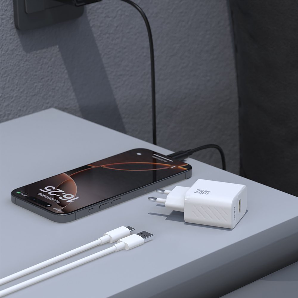 Dudao A27STEU 25W GaN USB-A Wall Charger with USB-A - USB-C Cable - Blackeng