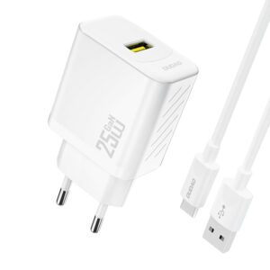 Dudao A27STEU 25W GaN USB-A Wall Charger with USB-A - USB-C Cable - Whiteeng