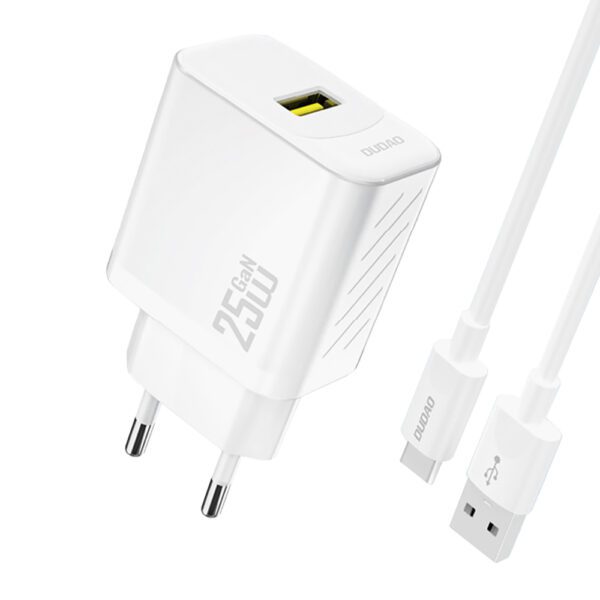 Dudao A27STEU 25W GaN USB-A Wall Charger with USB-A - USB-C Cable - Whiteeng