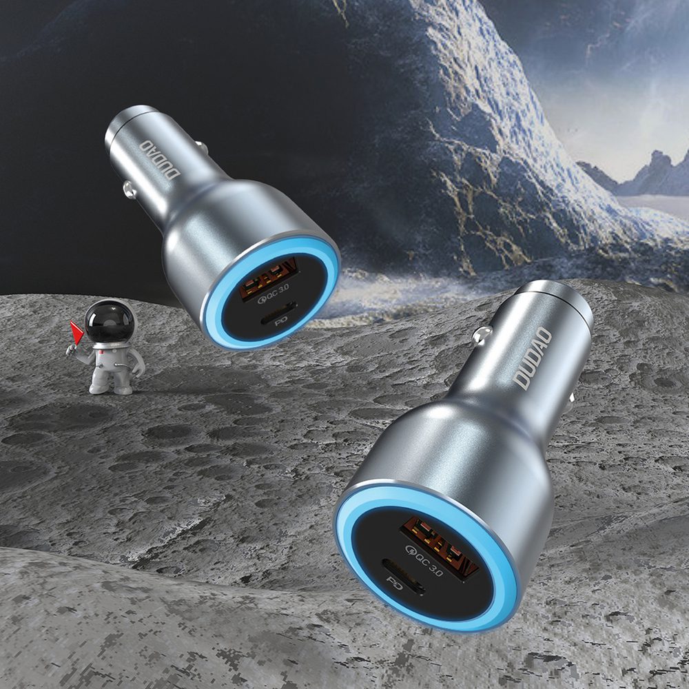 Dudao R4Ultra 120W Power Delivery Quick Charge LED Car Charger USB-A USB-C - Grayeng