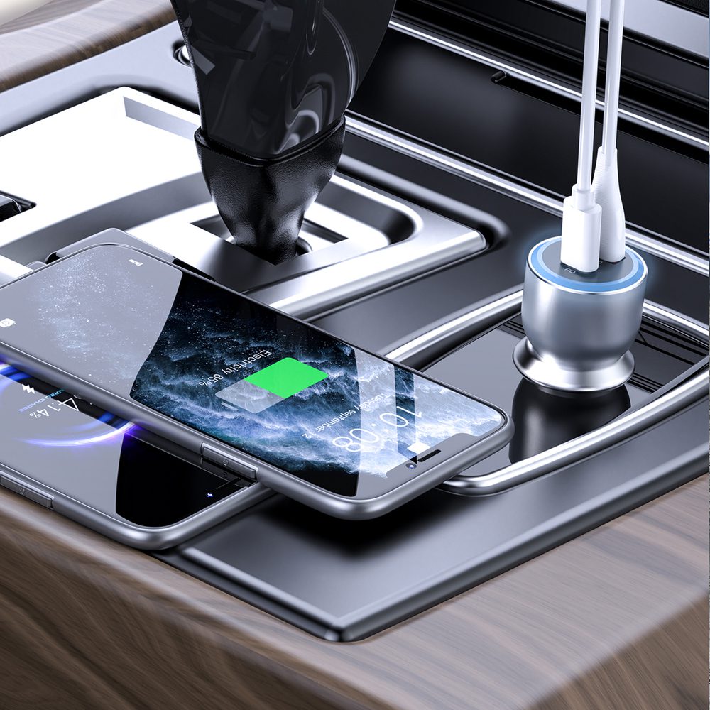 Dudao R4Ultra 120W Power Delivery Quick Charge LED Car Charger USB-A USB-C - Grayeng