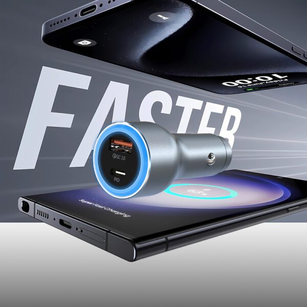 Dudao R4Ultra 120W Power Delivery Quick Charge LED Car Charger USB-A USB-C - Grayeng